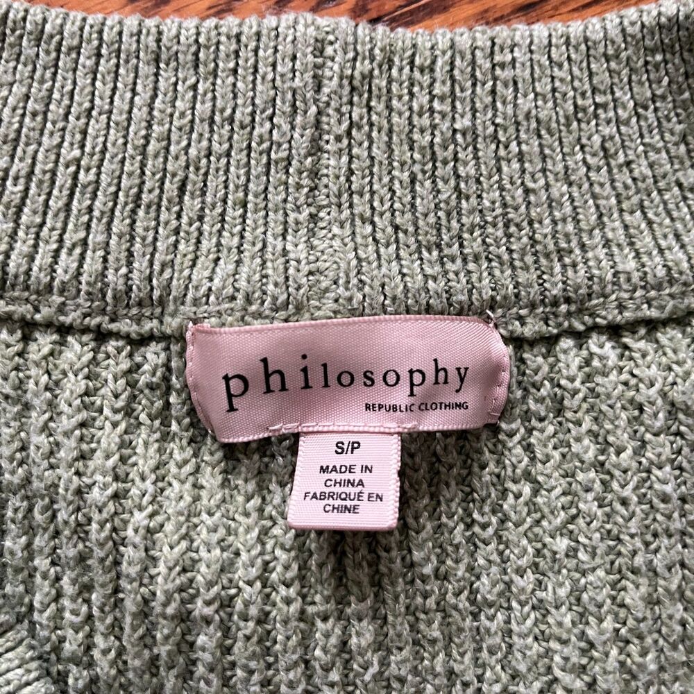 Philosophy Republic Clothing Women's S/P Green Knitted V-Neck Sweater Cozy - Picture 2 of 7